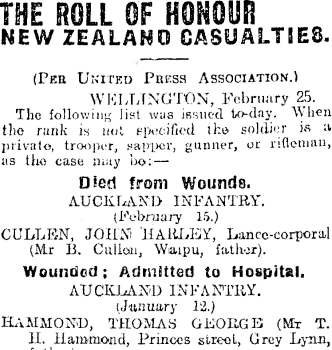 The Roll Of Honour Otago Daily Times Items National Library Of New Zealand National