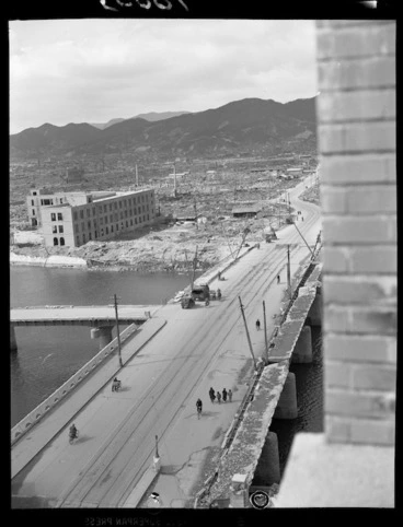 Image: View of Hiroshima from Town Hall building showing main street and tramlines