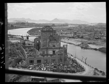 Image: View of Hiroshima from Town Hall building showing damage to museum building