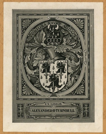 Image: [Johnson, Graham], fl 1896-1909 :Ex libris Alexander H Turnbull. Fortuna favet audaci [Heraldic bookplate] GJ. 1912