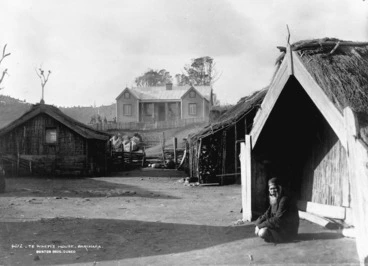 Image: Burton Brothers (Dunedin), 1868-1898 : European style meeting house Miti Mai Te Arero, also known as Te Whiti's House, at Parihaka