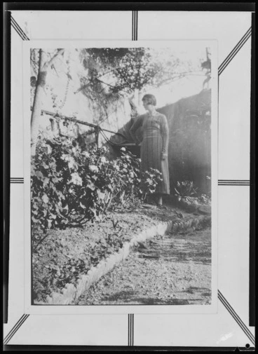 Image: Katherine Mansfield standing in the garden at the Villa Isola Bella at Menton, France