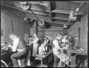 Image: Workers in the workshop of Automatic Stamping Company