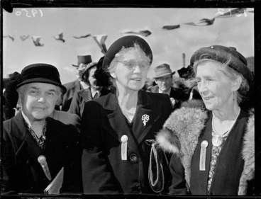 Image: Three women at a reunion of Mount Cook School