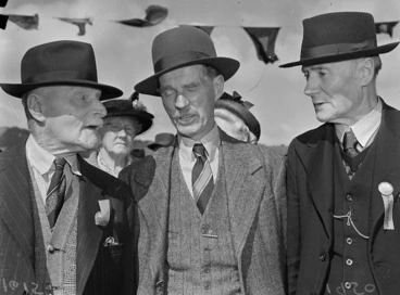 Image: Three men at a reunion of Mount Cook School