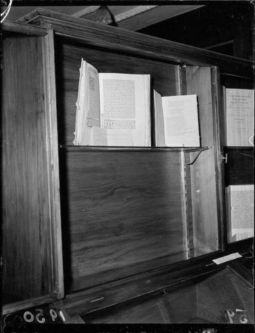 Image: Illuminated manuscript books on display at the Alexander Turnbull Library, Wellington