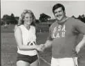 Image: Shot putt competitors, Gael Mulhall and Ray Rigby at an athletic meeting in Melbourne 1973 [picture].