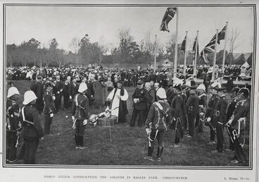 Image: BISHOP JULIUS CONSECRATING THE COLOURS IN HAGLEY PARK, CHRISTCHURCH.