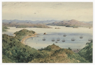 Image: Old Russell from Flagstaff Hill with fleet of American whalers in harbour