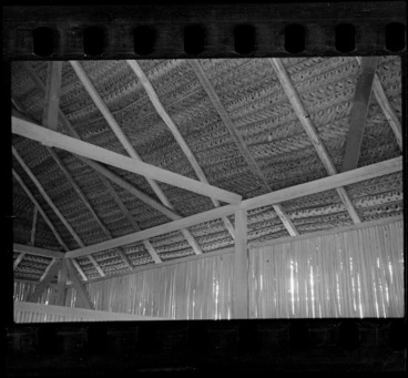 Image: Inside view of a locals' hut roof made of weaved palm fronds, Rarotonga, Cook Islands