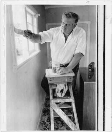 Image: Norman Kirk, Leader of the Opposition, redecorating his home in Christchurch