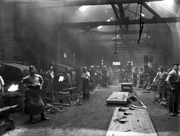 Image: Interior of P & D Duncan's agricultural implement workshop in Christchurch