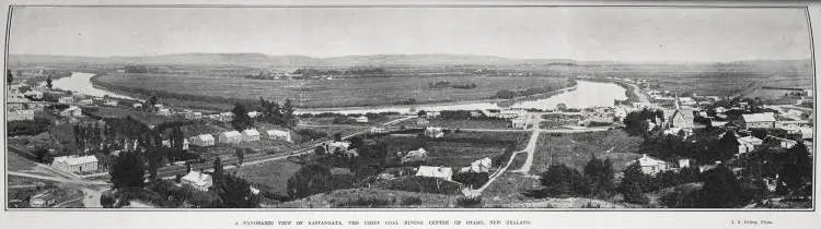 A panoramic view of Kaitangata, the chief coal mining centre of Otago, New Zealand