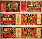 Gear Meat Company :[Three labels for Potted head; Ox cheek; and Boiled mutton]. Gear Meat Preserving & Freezing Company of New Zealand, Wellington New Zealand. [1890-1920].
