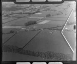Leamington, Waikato District, view of farmland showing farm houses, fields and hedgerows, with access road