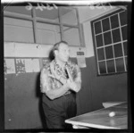 Wrestler George Bollas playing table tennis