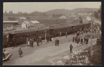 Train at Waipawa railway station, Hawke's Bay, carrying men departing for service in World War I