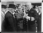 New Zealand Prime Minister Peter Fraser and Captain Pelly on a visit to trainee NZ naval ratings and cadets in England