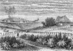 Bridge, Cyprian, 1807-1885 :Waimate Mission Station in 1845. [Engraved by] J. Whymper, from a sketch by Col. Bridge. [London, 1859]