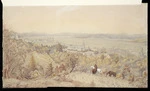 Aubrey, Christopher, fl 1868-1906 :[Wellington City with old Government Buildings]. 1888.