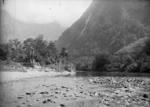 Dore, John Benjamin Charles :The suspension bridge over the Clinton River at Glade House, Lake Te Anau