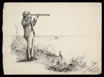 [Ryan, Thomas], 1864-1927 :On the lookout for whales, Whangamumu, June 15, 95.