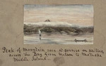 Pearse, John, 1808-1882 :[New Zealand coastal views, 1854 - 1856] Peak of mountains seen at sunrise on sailing across the bay from Nelson to Motueka