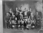 Studio portrait of unidentified members of a hockey team, probably Christchurch district