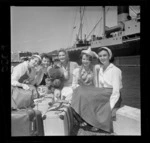 Women passengers from the ship Wanganella after a trip to the Marlborough Sounds, Wellington wharf