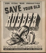 [New Zealand. Ministry of Supply] :For vital war production, save your old rubber. Old tyres - garden hose - rubber soled shoes - hot water bottles - rubber gloves - bathing caps - rubber mats - soles and heels - football bladders - goloshes [sic] - gumboots (tied in pairs) - etc. The N.Z. home journal, January 10, 1943 [page] thirty.