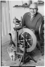 Istvan Nagy with a handcrafted spinning wheel