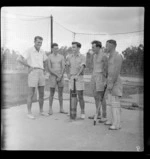 Cricket players, from left L A Smith, R C Saunders, J M Murtar, G S Harris, M B Little, Berrimah, Darwin, Australia