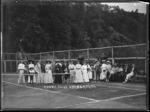 Group on a tennis court at Whangaparapara, Great Barrier Island