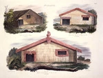 Sainson, Louis Auguste de 1800- :N[ouv]elle Zelande. Cabane de la Baie Tolaga, 6 p[ie]ds de haut; Maison d'un Chef de la Baie des Iles, 6 p[ie]ds de haut; Maison du Chef Pomare, a la Baie des Iles, 8 p[ie]ds de haut. / de Sainson pinx. et lith.; Tastu, Editeur; Lith de Langlume. Pl[ate] 65. [Paris, J. Tastu, 1833].