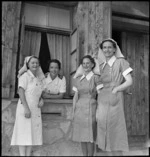Outside the sisters mess at 3 NZ General Hospital, Beirut, Lebanon- Photograph taken by M D Elias