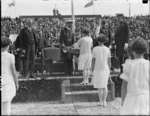 Duke of York on podium receiving presentation