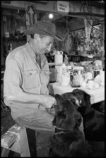Barry Crump with his dogs - Photograph taken by Mark Coote