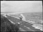 Creator unknown: Photograph of Rocks Road, Nelson, with breaking wave