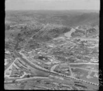 Whangarei, Northland, view north over railway yards and Railway Road to Bank Road, Raumanga Stream and central business district to the Hatea River