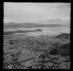 Coromandel township with tidal flats and Preeces Point, Coromandel Harbour and the Hauraki Gulf beyond, Thames-Coromandel District