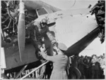 Charles Kingsford Smith arriving in Christchurch after the first successful flight over the Tasman Sea from Australia to New Zealand - Photograph taken by Green and Hahn