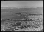 Karori Cemetery and the suburb of Northland and Tinakori Hill with radio masts to Wellington city and harbour beyond