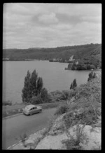 Car parked on side of road, Lake Rotoiti, Rotorua District