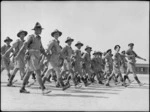 Close up of NZ Artillery troops marching past Brigadier Weir at Artillery Training Depot, Maadi, Egypt - Photograph taken by George Kaye