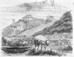 Bridge, Cyprian, 1807-1885 :Native village with swing and pa in the distance. [Engraved by] J. Whymper, from a sketch by Col. Bridge. [London, 1859]