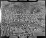 Nelson City and suburbs with greenhouses, the Maitai River and Trafalgar Park in foreground, Nelson Region