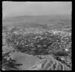 Mt Eden, Auckland, includes lookout, housing, roads and Rangitoto Island