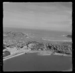 Evans Bay coastal development with Rongotai Airport and Lyall Bay beyond, Miramar Peninsula, Wellington City