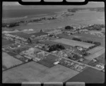 Motueka settlement with King Edward Street and Coastal Highway junction, with Moutere Inlet and Tasman Bay beyond, Nelson Region