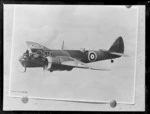 View of first production L4853, a Bristol Blenheim Type 142S medium range World War II era day bomber with two 905 HP Bristol MercXV engines, flying over [Europe?]